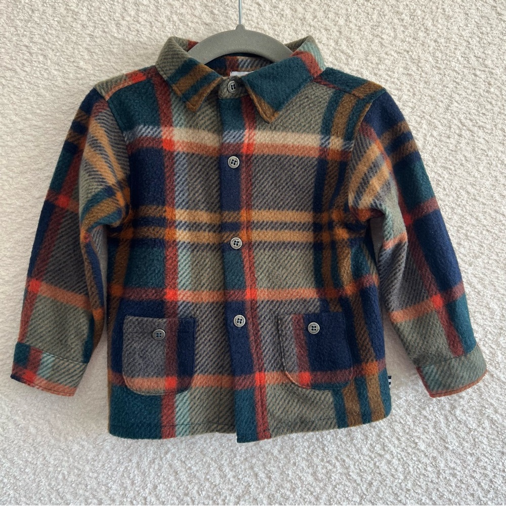 Splendid‎ Long Sleeve Fleece Cozy Soft Plaid Button Down Shirt Size 6-12 Months